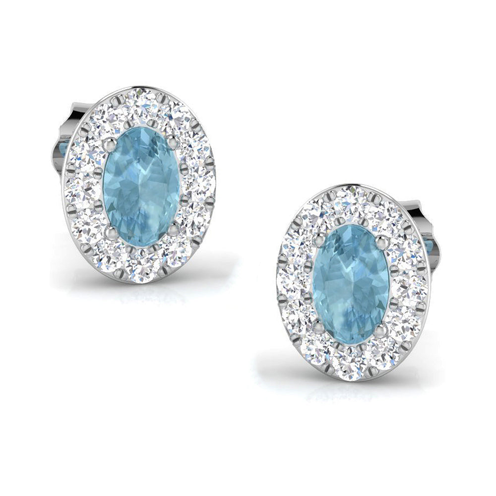 Oval Aquamarine Halo Stud Earrings