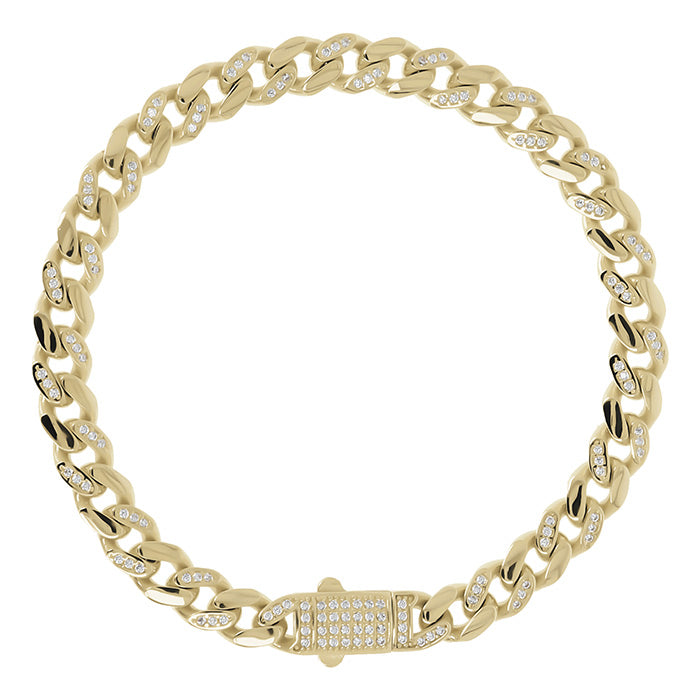 White Stone Padlock Curb Chain Bracelet