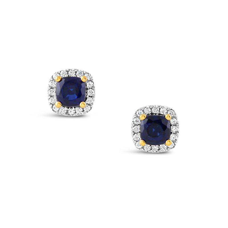 Sapphire Blue & CZ Halo Stud Earrings