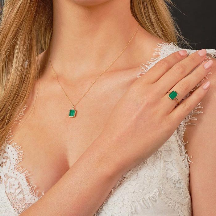 Rectangular Malachite Disc Ring