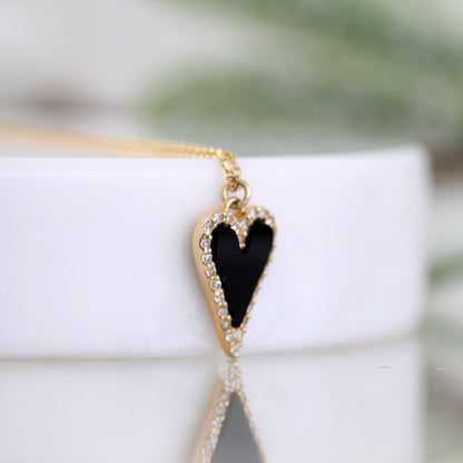 Onyx &amp; White Stone Heart Pendant