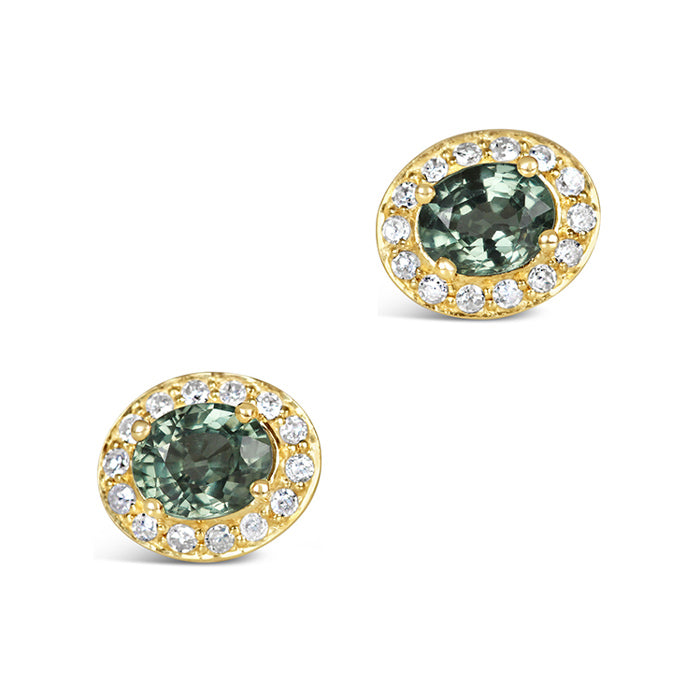 Rocks Green Sapphire & Diamond Stud Earrings