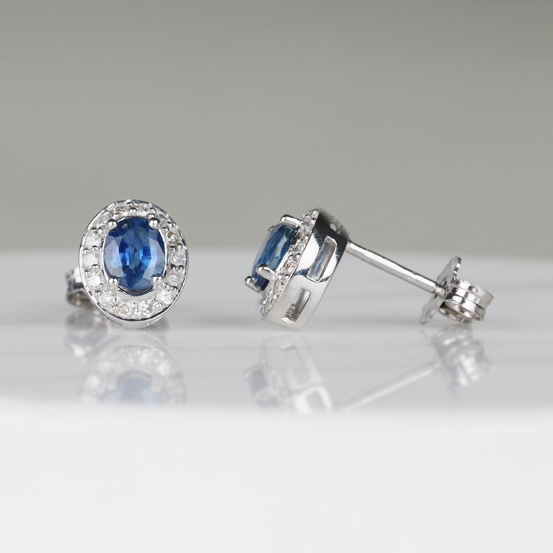 Oval Sapphire &amp; Diamond Cluster Earrings