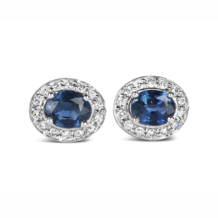 Oval Sapphire &amp; Diamond Cluster Earrings