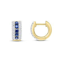 Load image into Gallery viewer, Rocks Sapphire &amp; Diamond Huggie Hoop Earrings