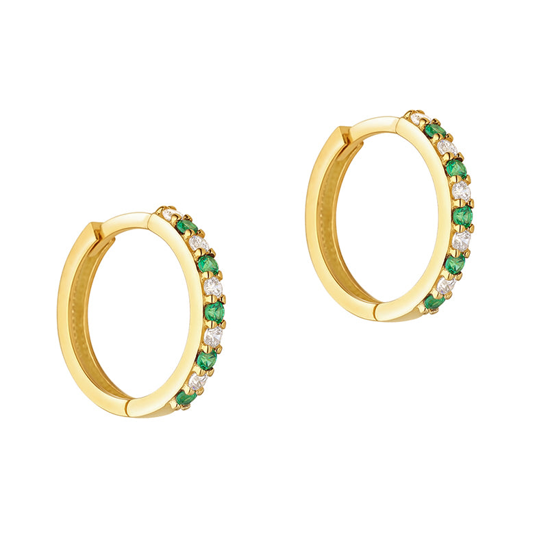 Green &amp; White Stone Hoop Earrings