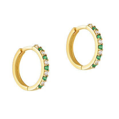 Green &amp; White Stone Hoop Earrings