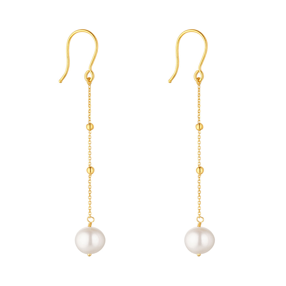 Pearl &amp; Ball Chain Drop Earrings