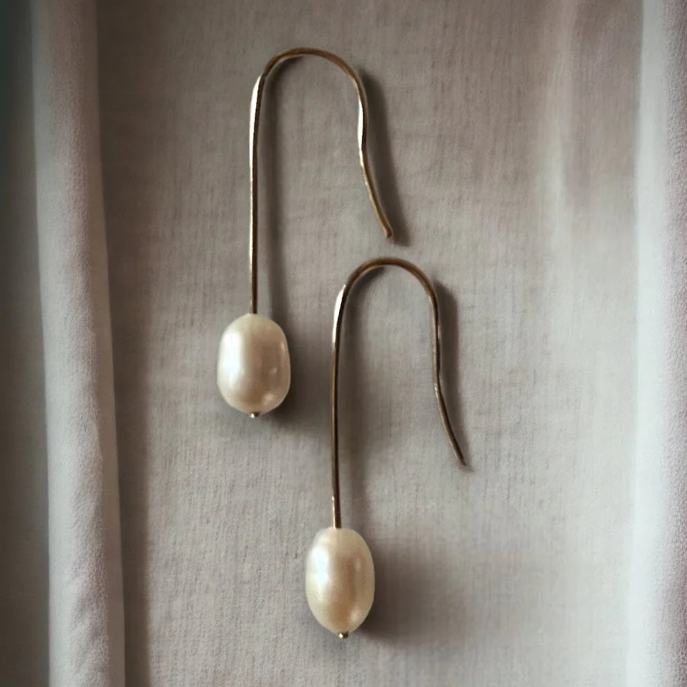 Pearl &amp; 9ct Gold Drop Earrings