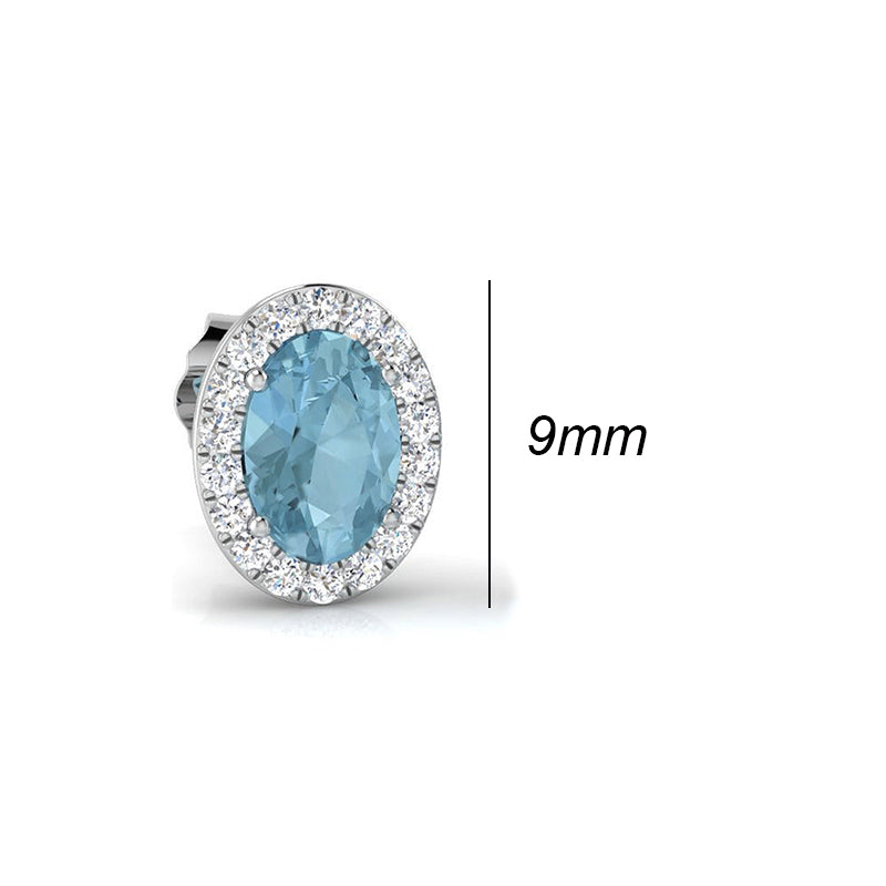 Oval Aquamarine Halo Stud Earrings