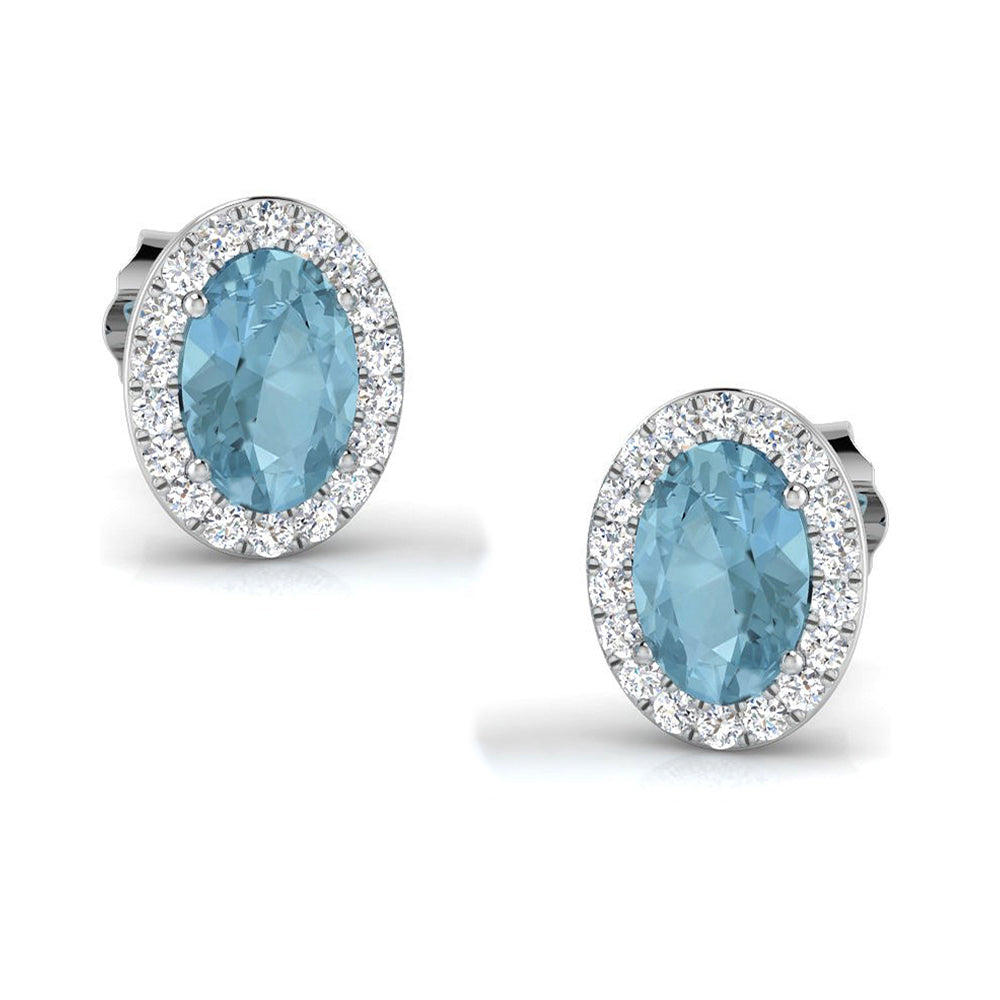 Oval Aquamarine Halo Stud Earrings