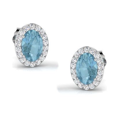 Oval Aquamarine Halo Stud Earrings