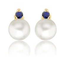 Load image into Gallery viewer, Pearl &amp; Blue stone Drop Earrings