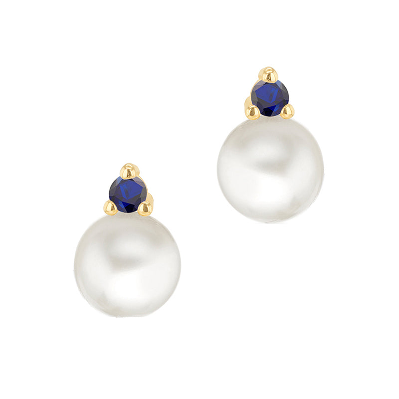 Pearl & Blue Stone Drop Earrings