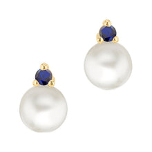 Load image into Gallery viewer, Pearl &amp; Blue stone Drop Earrings