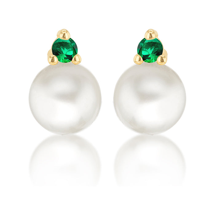 Pearl &amp; Green Stone Drop Earrings