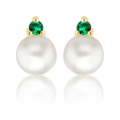 Pearl &amp; Green Stone Drop Earrings