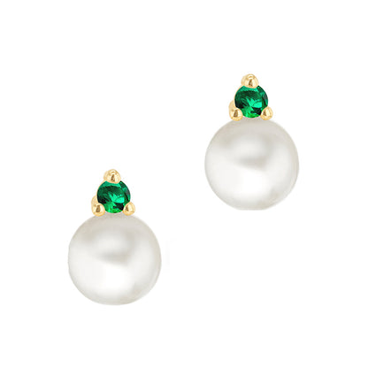 Pearl &amp; Green Stone Drop Earrings