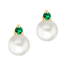 Load image into Gallery viewer, Pearl &amp; Green Stone Drop Earrings