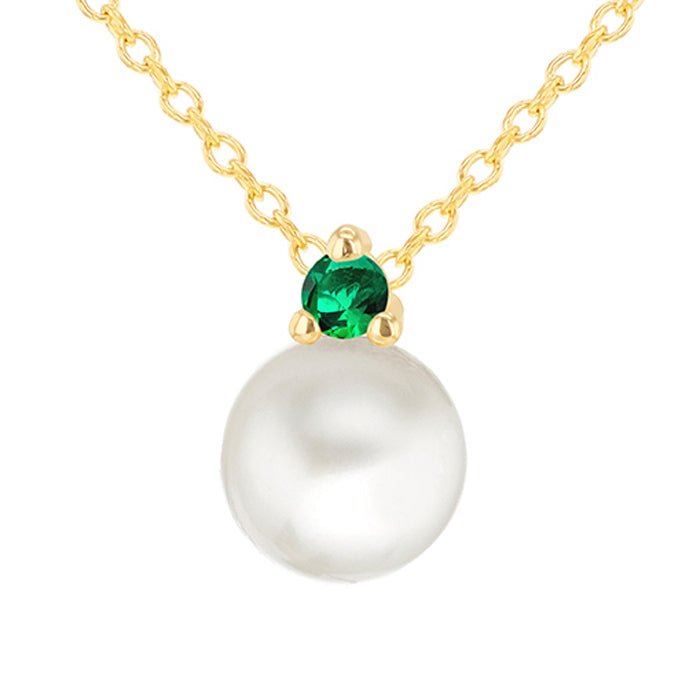 Freshwater Pearl &amp; Green Stone Drop Necklace