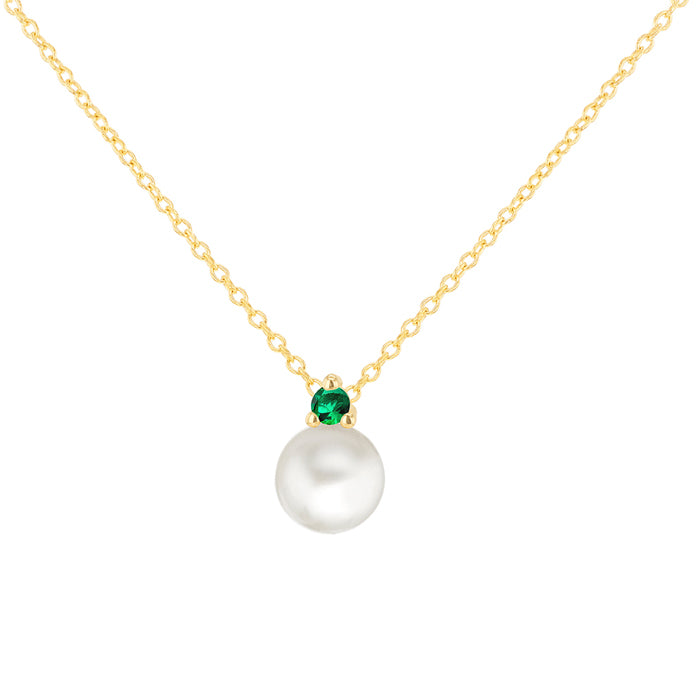 Freshwater Pearl &amp; Green Stone Drop Necklace