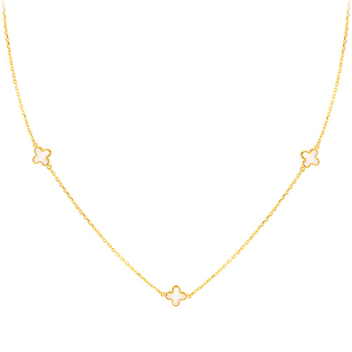 Mother Of Pearl Quatrefoil & Chain Necklace