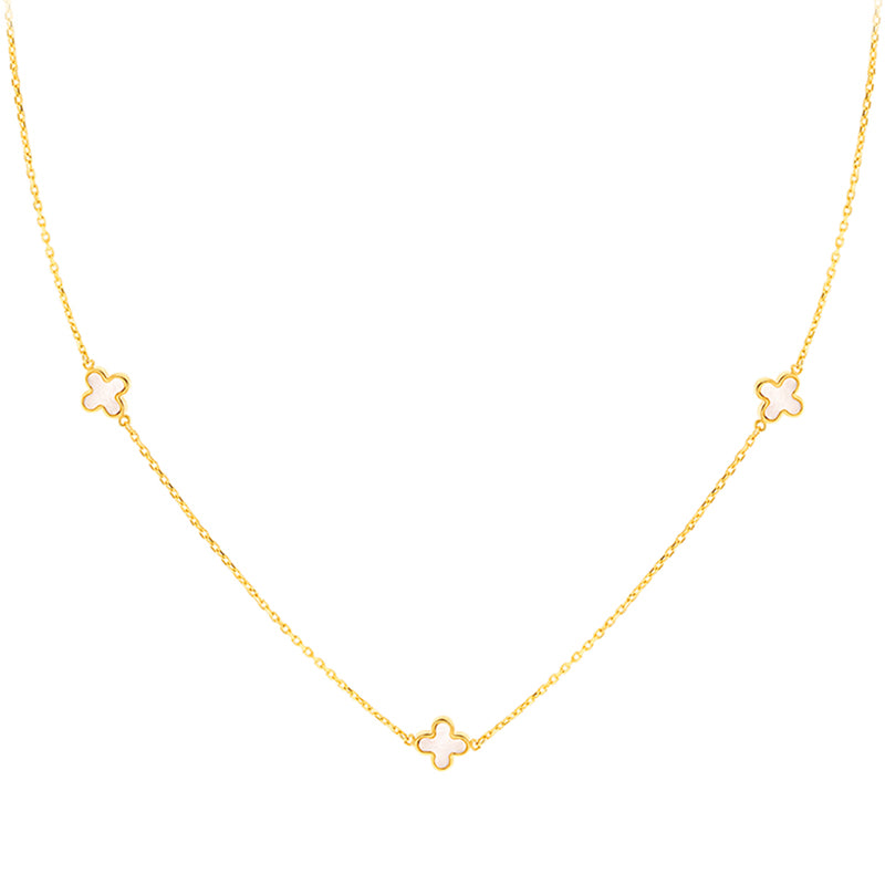 Mother Of Pearl Quatrefoil & Chain Necklace