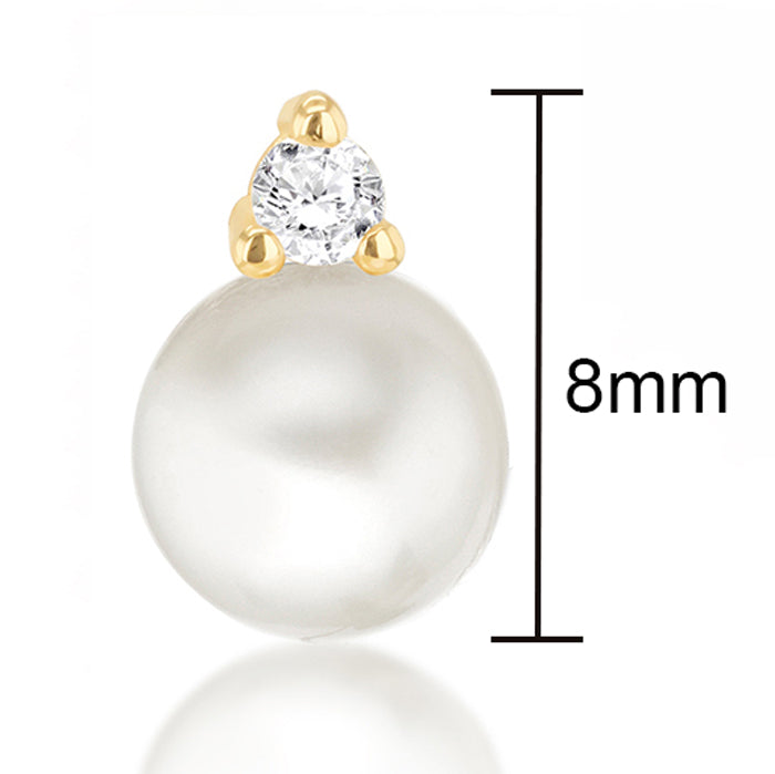 Pearl &amp; White Stone Stud Earrings