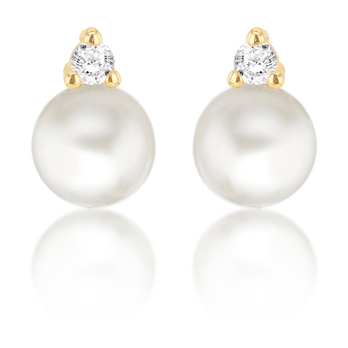 Pearl &amp; White Stone Stud Earrings