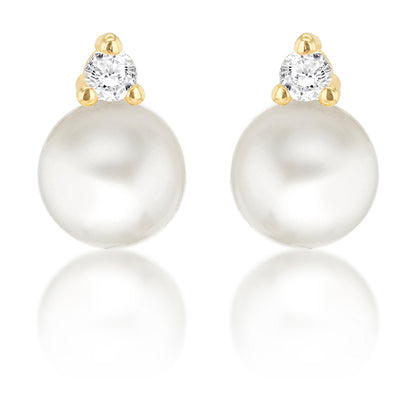 Pearl &amp; White Stone Stud Earrings