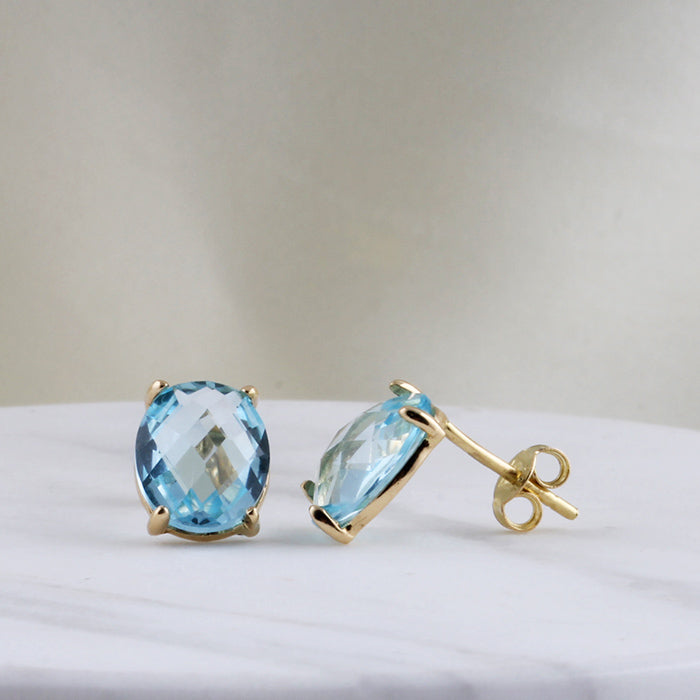 Oval Blue Topaz Stue Earrings