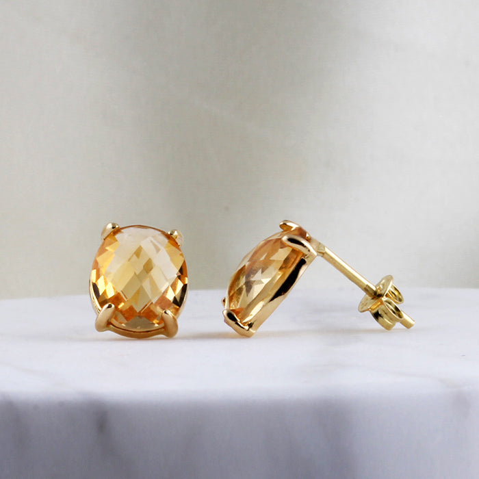 Oval Yellow Topaz Stud Earrings