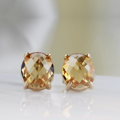 Oval Yellow Topaz Stud Earrings