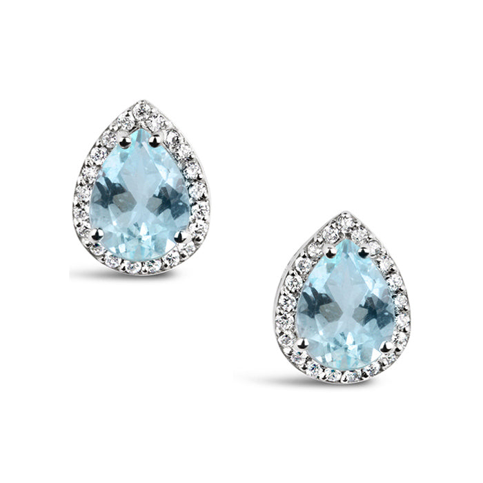 Rocks Pear Aquamarine &amp; Diamond Halo Stud Earrings