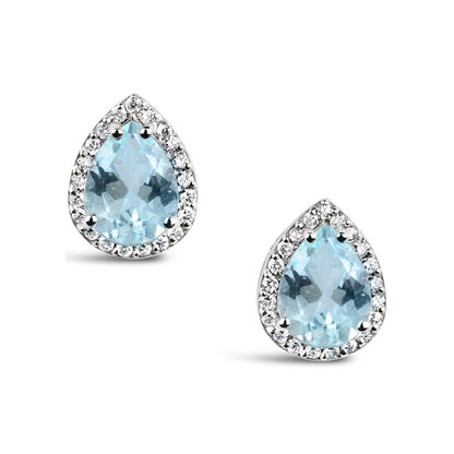 Rocks Pear Aquamarine &amp; Diamond Halo Stud Earrings