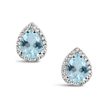 Load image into Gallery viewer, Rocks Pear Aquamarine &amp; Diamond Halo Stud Earrings