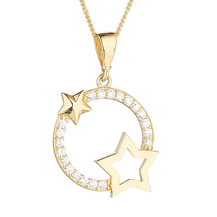 Double Star &amp; White Stone Circle Necklace