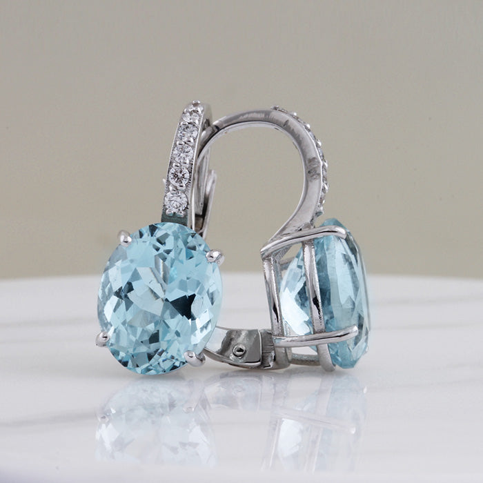 Rocks Oval Aquamarine &amp; Diamond Hoop Earrings