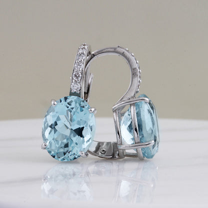 Rocks Oval Aquamarine &amp; Diamond Hoop Earrings