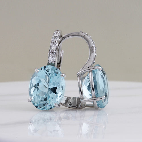Rocks Oval Aquamarine & Diamond Hoop Earrings