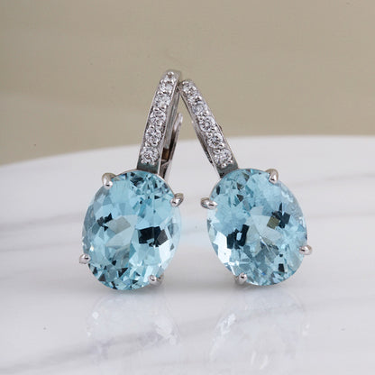 Rocks Oval Aquamarine &amp; Diamond Hoop Earrings