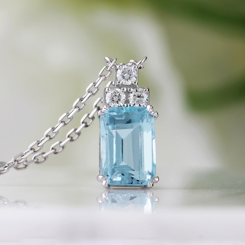 Aquamarine &amp; Triple Diamond Necklace