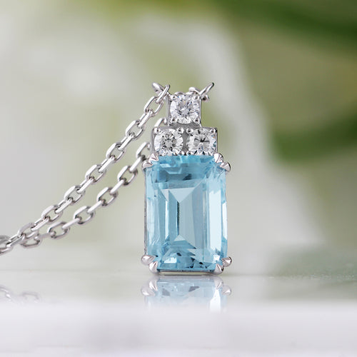 Aquamarine & Triple Diamond Necklace