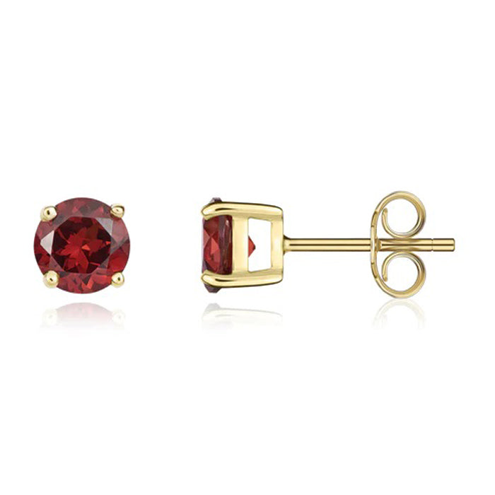 Round Garnet Stud Earrings