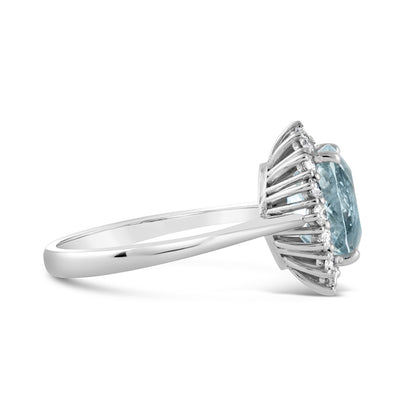 Oval Aquamarine &amp; Diamond Cluster Ring
