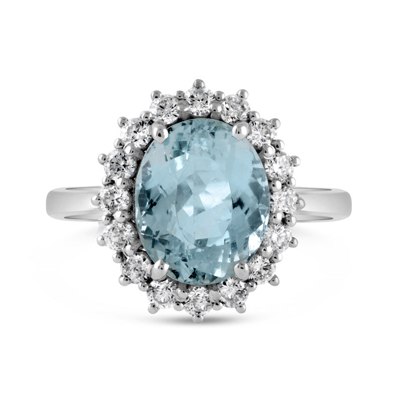 Oval Aquamarine &amp; Diamond Cluster Ring
