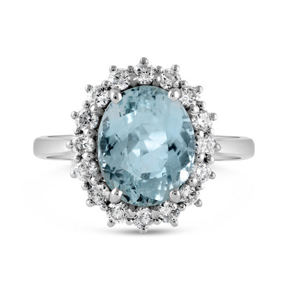 Oval Aquamarine &amp; Diamond Cluster Ring