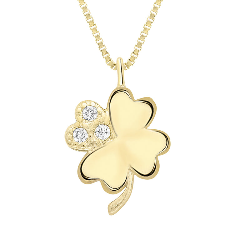 White Stone Four Leaf Clover Pendant