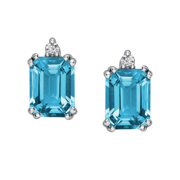 Octagon Blue Topaz &amp; Diamond Stud Earrings