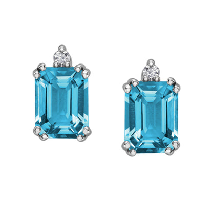 Octagon Blue Topaz &amp; Diamond Stud Earrings